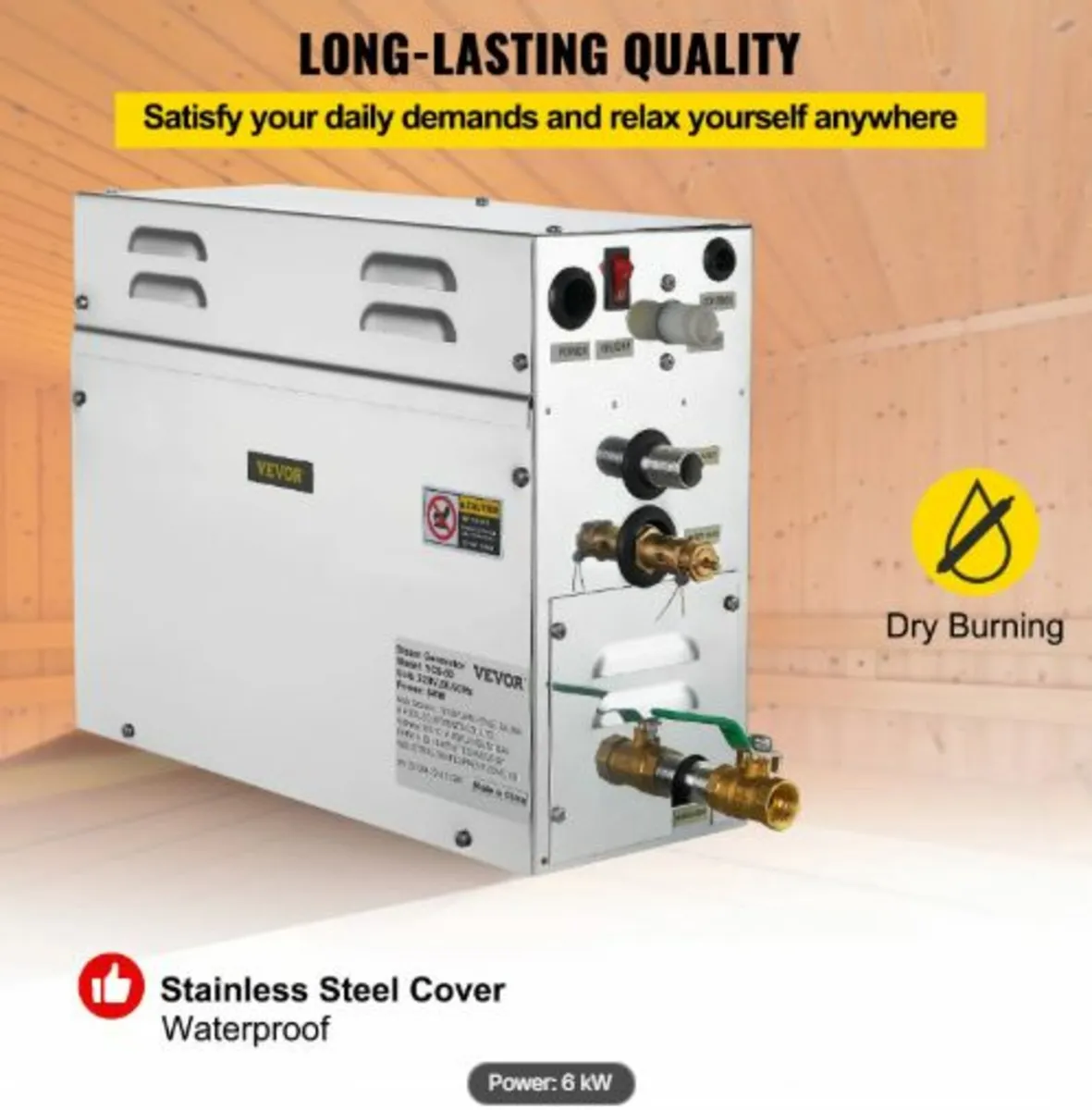 6KW Sauna Bath Steamer with LED Digital Display - Image 3