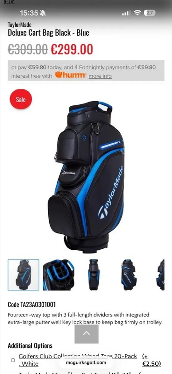 TaylorMade Delux Cart Bag - Image 1
