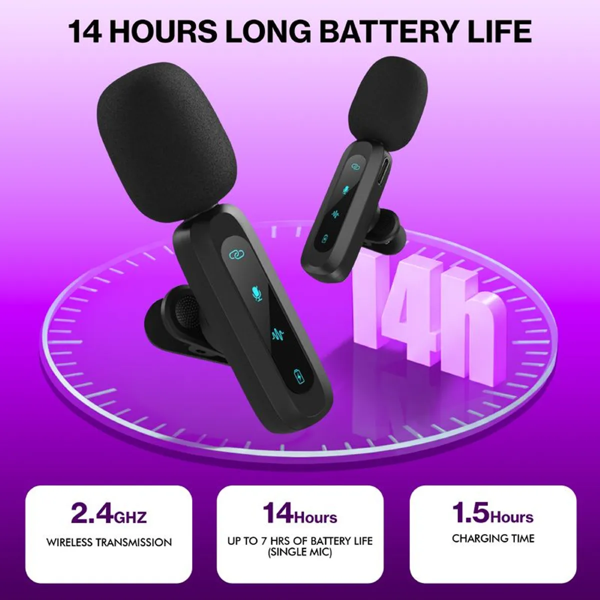 Wireless Lavalier Microphone for iPhone, iPad, Android Phone, 2-Pack Mini Microphone with Noise Reduction, Auto Pairing and Mute & Reverb for Vlogging, Video Recording, TikTok, YouTube - Plug & Play - Image 4