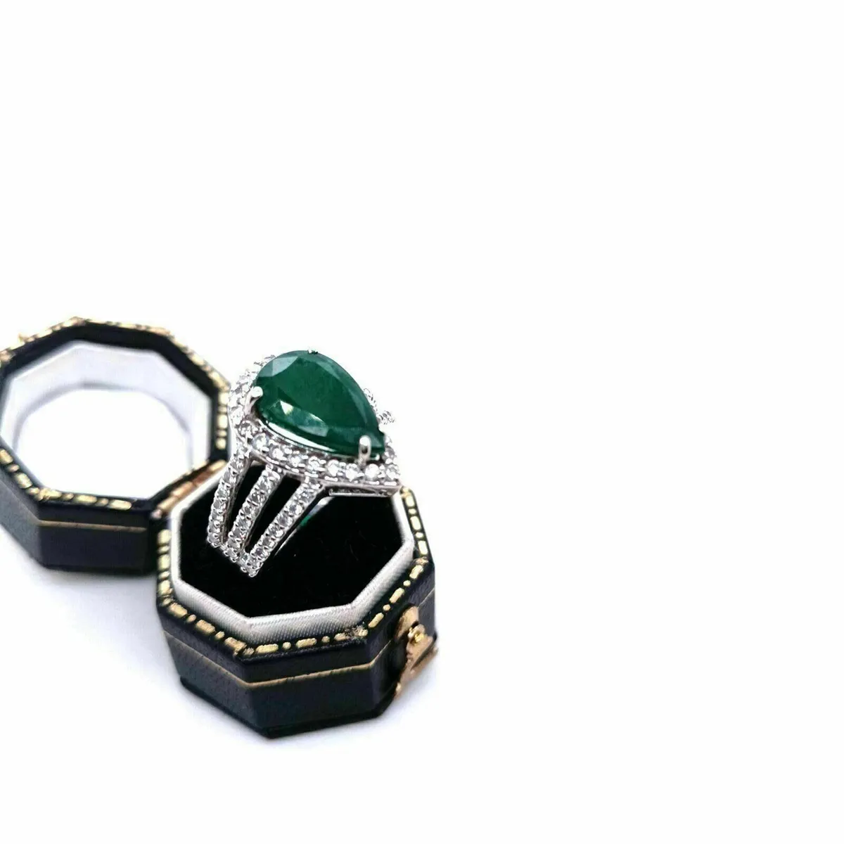 Pear Shape Emerald & Diamond Ring, 14k Gold - Image 2