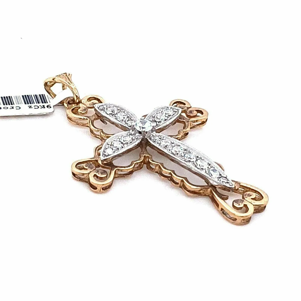 Large Fancy Cross 9k Gold & Zirconias - Image 1