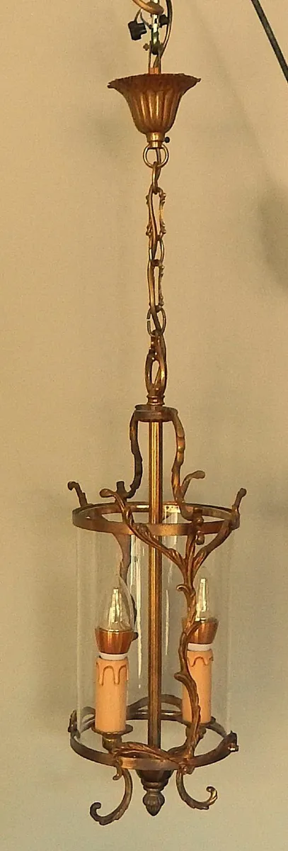 Vintage French Brass Double Light Ceiling Lantern - Image 1