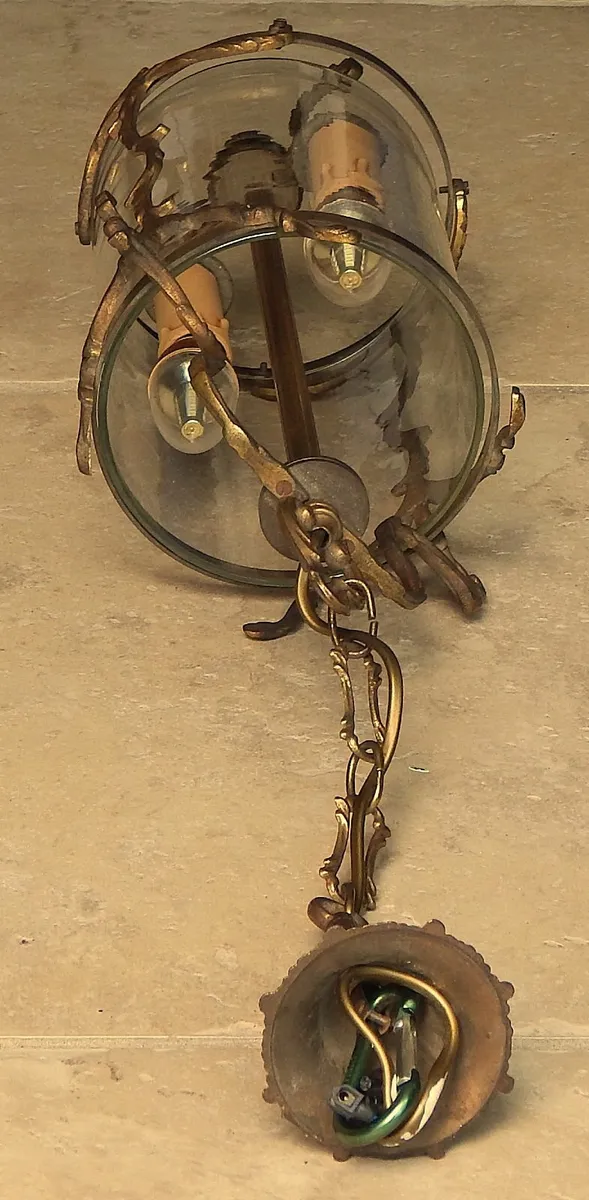 Vintage French Brass Double Light Ceiling Lantern - Image 4