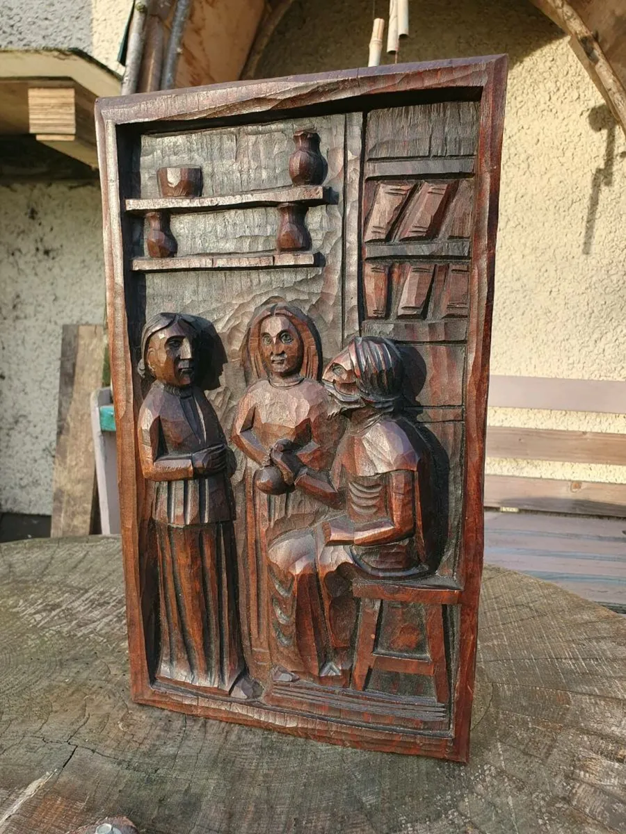 Vintage St Benedict wood carving - Image 1