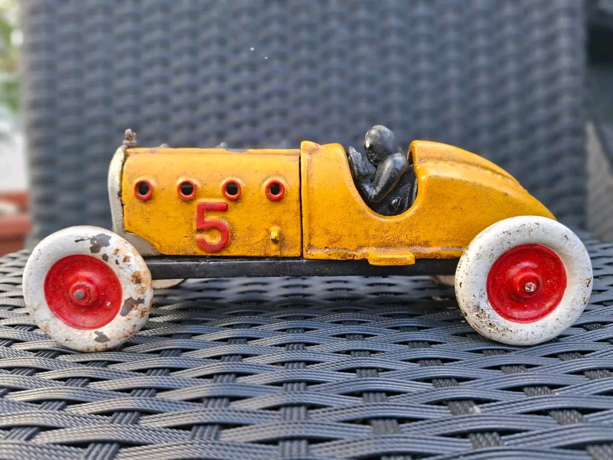 Old Heavy Cast Iron Race Car - Image 4