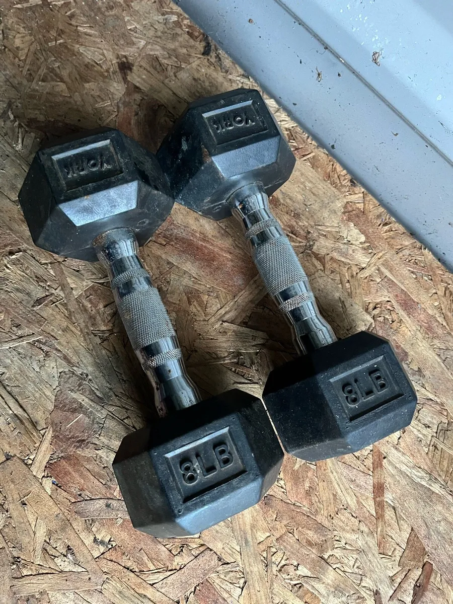 2x5kg & 2x8lb rubber hex dumbbells - Image 1