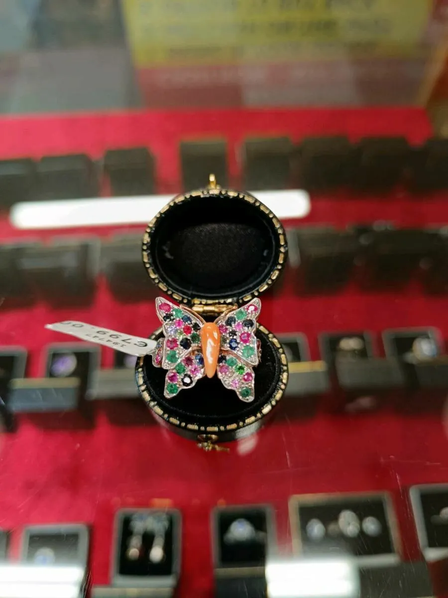 9k Rose Gold & Gemstone Butterfly Ring - Image 1