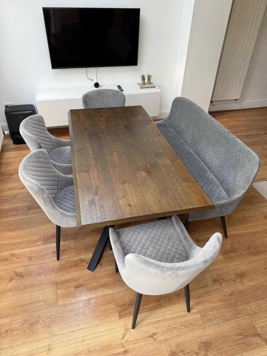 Modern Dining Set – Table, Bench & 4 Chairs - Image 1