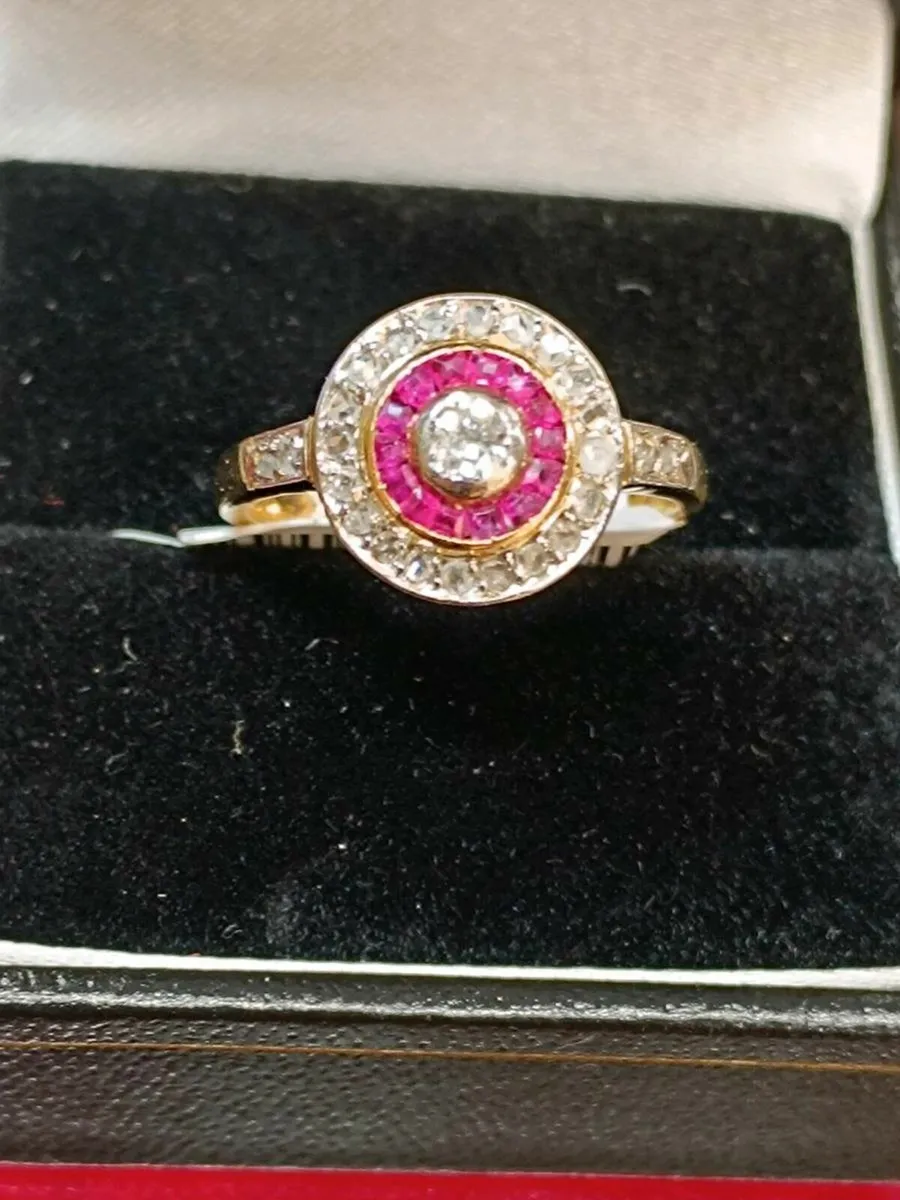 Antique Art Deco Ruby & Diamond Ring 18k Gold - Image 1