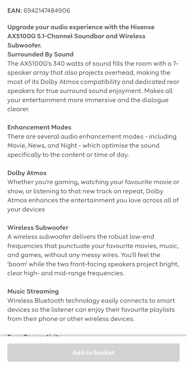 Hisense sound bar system AX5100G - Image 2