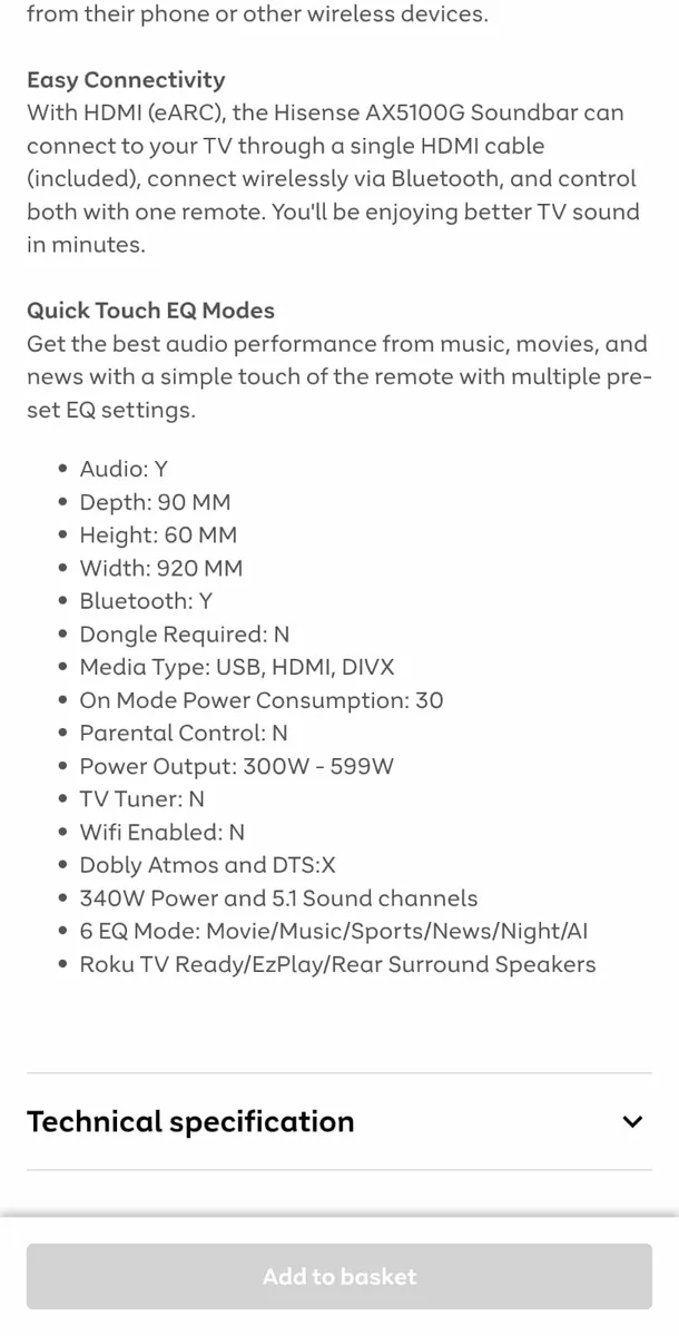 Hisense sound bar system AX5100G - Image 3