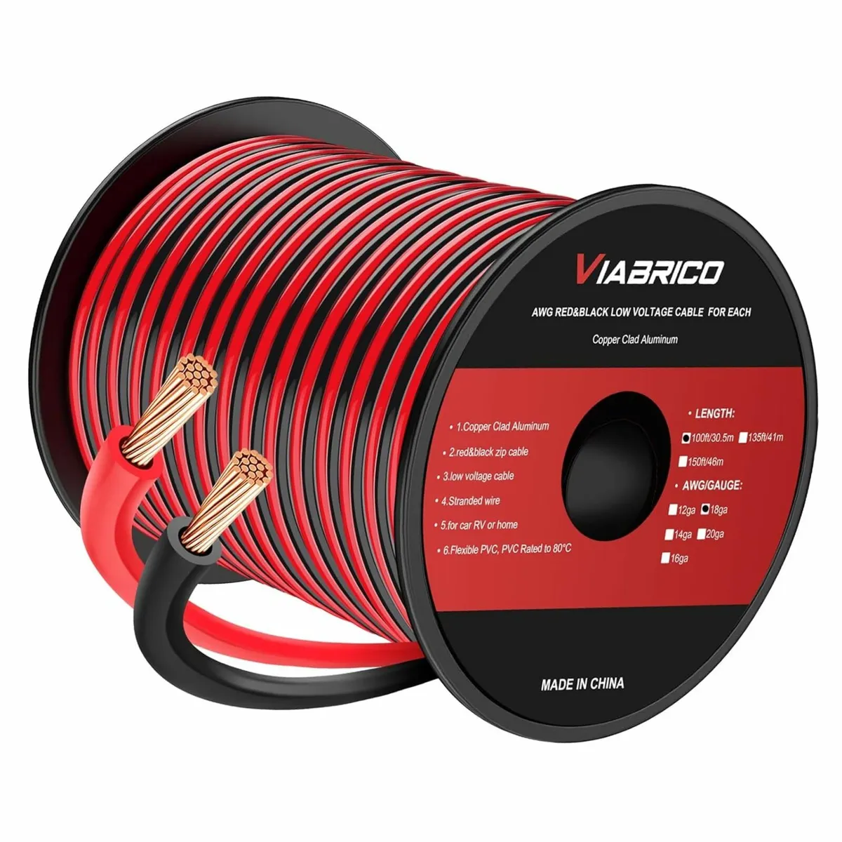 100FT 18 AWG Gauge Electrical Wire, DC 12V Hookup