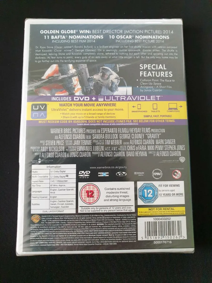 Gravity DVD 2013 Sandra Bullock George Clooney - Image 2