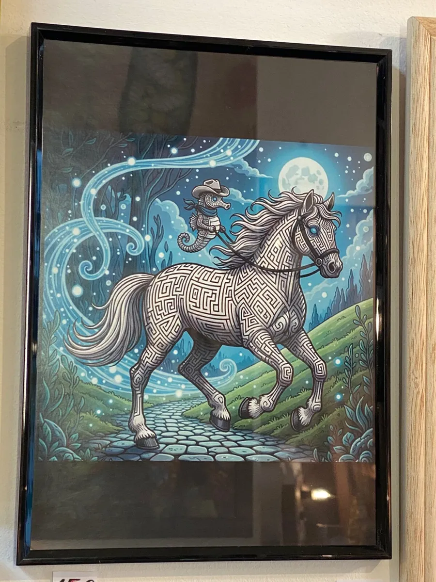 Picture framed sea horse ride a horse - Image 2