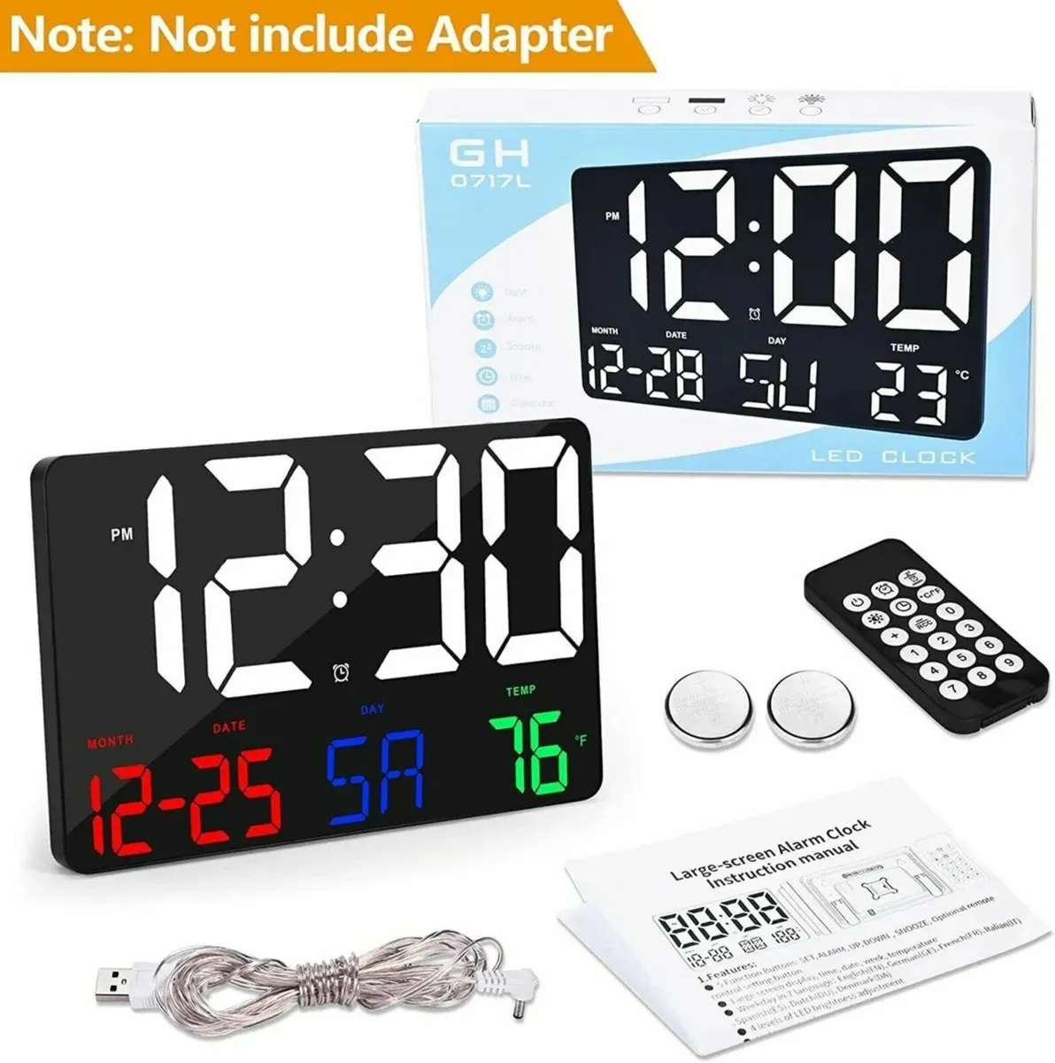 Digital Clock Large LED Display with Calendar - Image 1