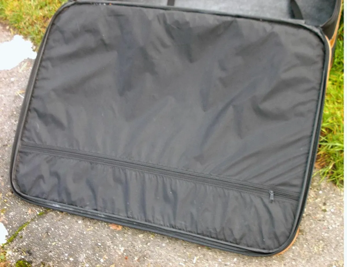 Large Navy Blue Suitcase with Brown Straps - Image 3