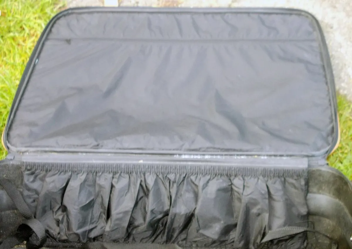 Large Navy Blue Suitcase with Brown Straps - Image 4