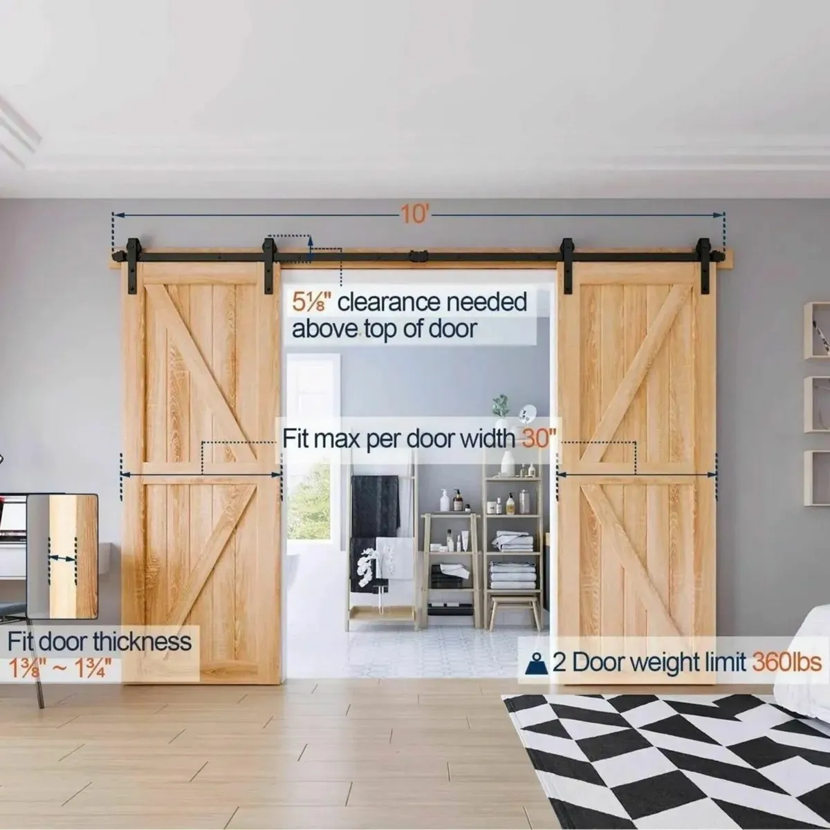 Double Sliding Barn Door Kit 10FT Hardware - Image 4