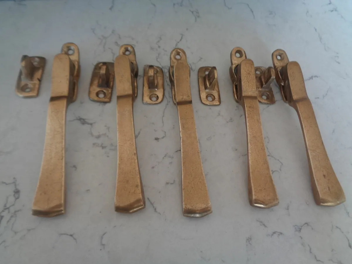 Vintage Solid Brass Window Latches x 5 for Sale - Image 1