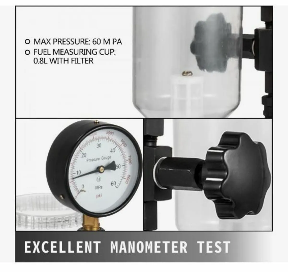 600 Bar Injector Tester 0.8L Fuel Pressure Gauge - Image 2