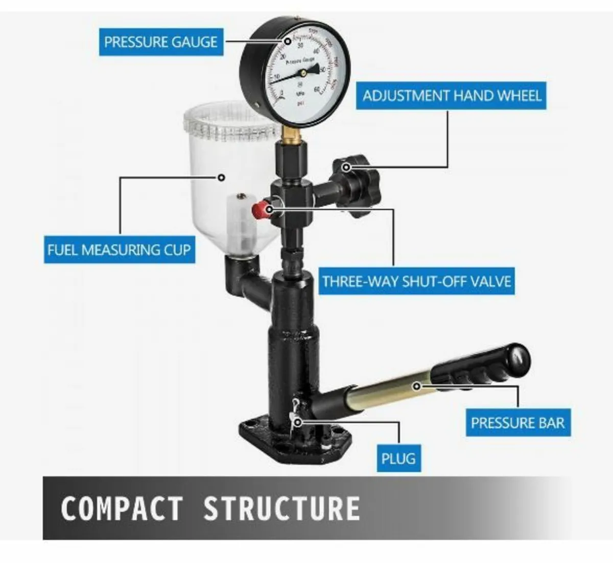 600 Bar Injector Tester 0.8L Fuel Pressure Gauge - Image 4