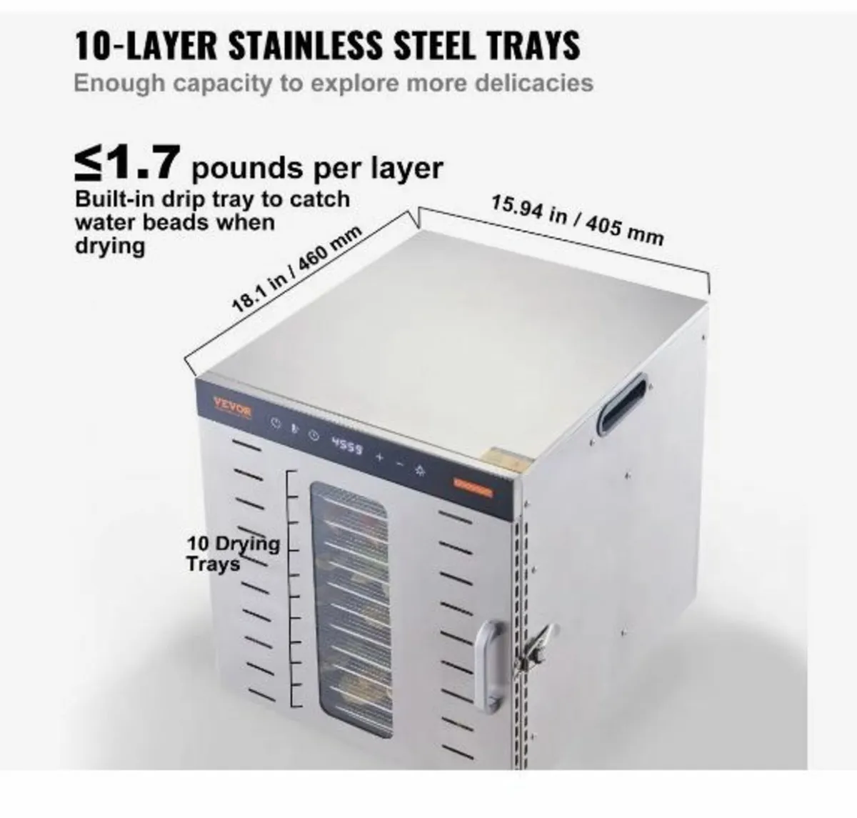 10 Trays Food Dehydrator Machine Stainless Steel - Image 3