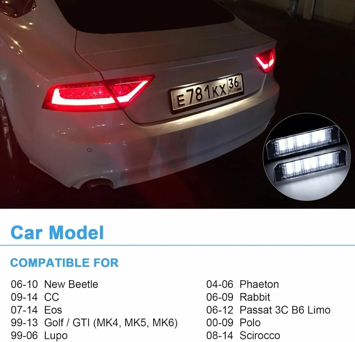 VW 2 Pcs Error Free License Plate Lamp Taillight, - Image 1