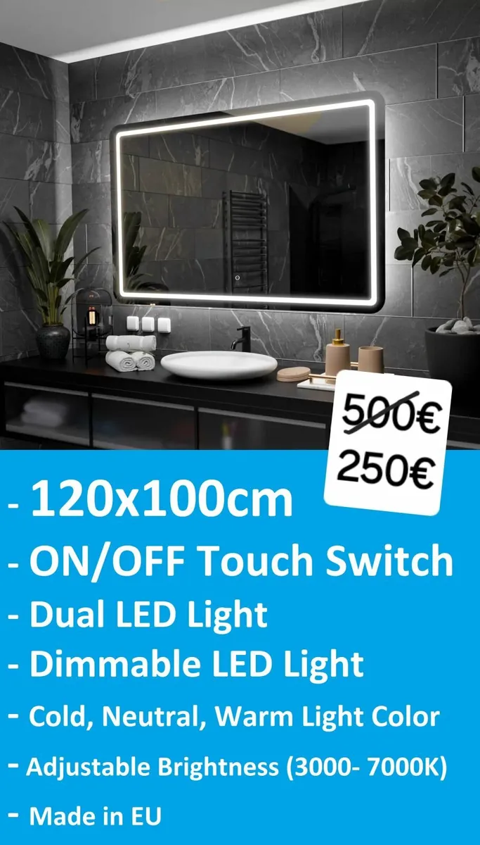 LED Bathroom Mirror 120x100cm - Image 2