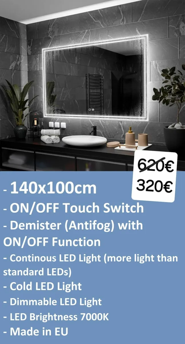 LED Bathroom Mirror 140x100cm Antifog Demister