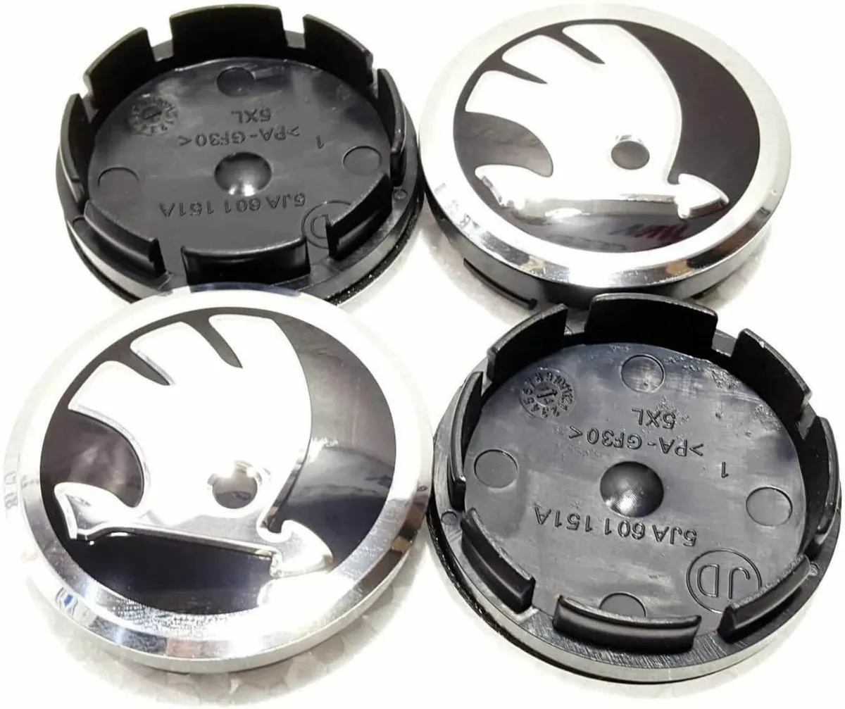 4 x 56 mm Skoda Black Wheel Centre Caps Badges Fit