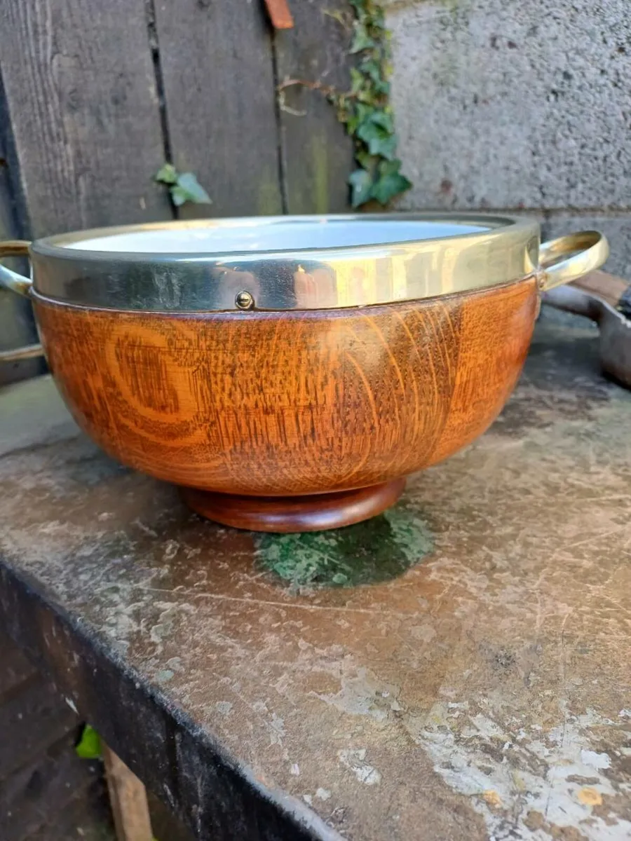 Antique Oak & Silver Plated Salad Bowl - Image 4