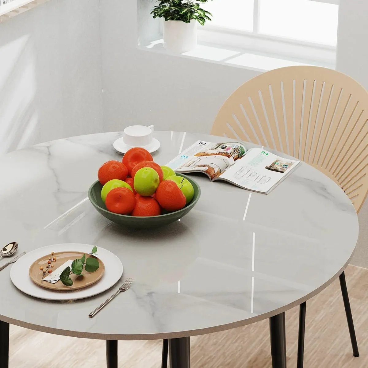 Kitchen Dining Table Marble Tabletop Round 80cm - Image 4