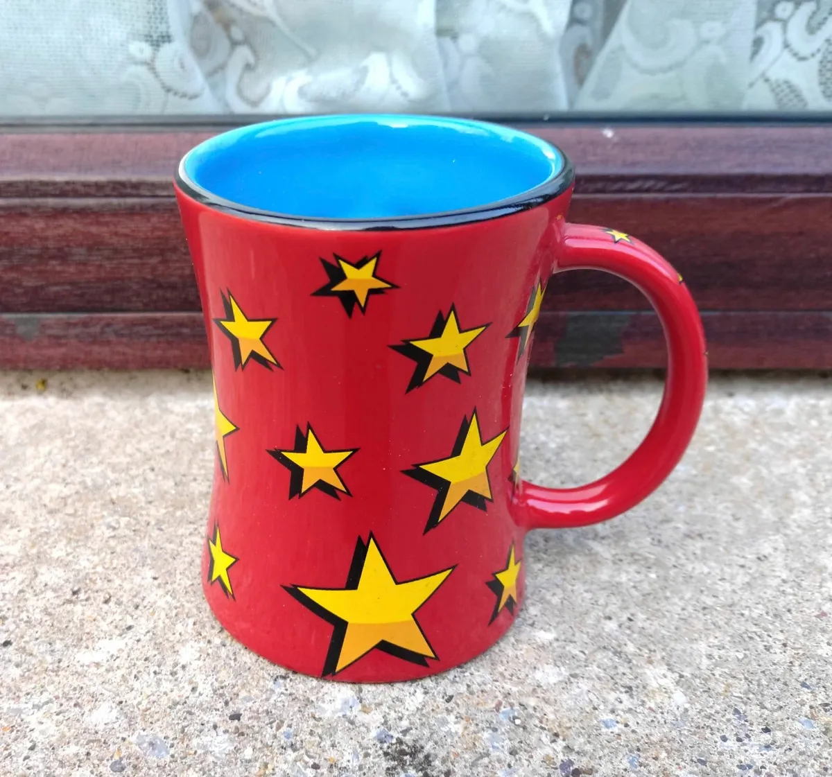 Red mug & a glued together cup & saucer (used). - Image 3