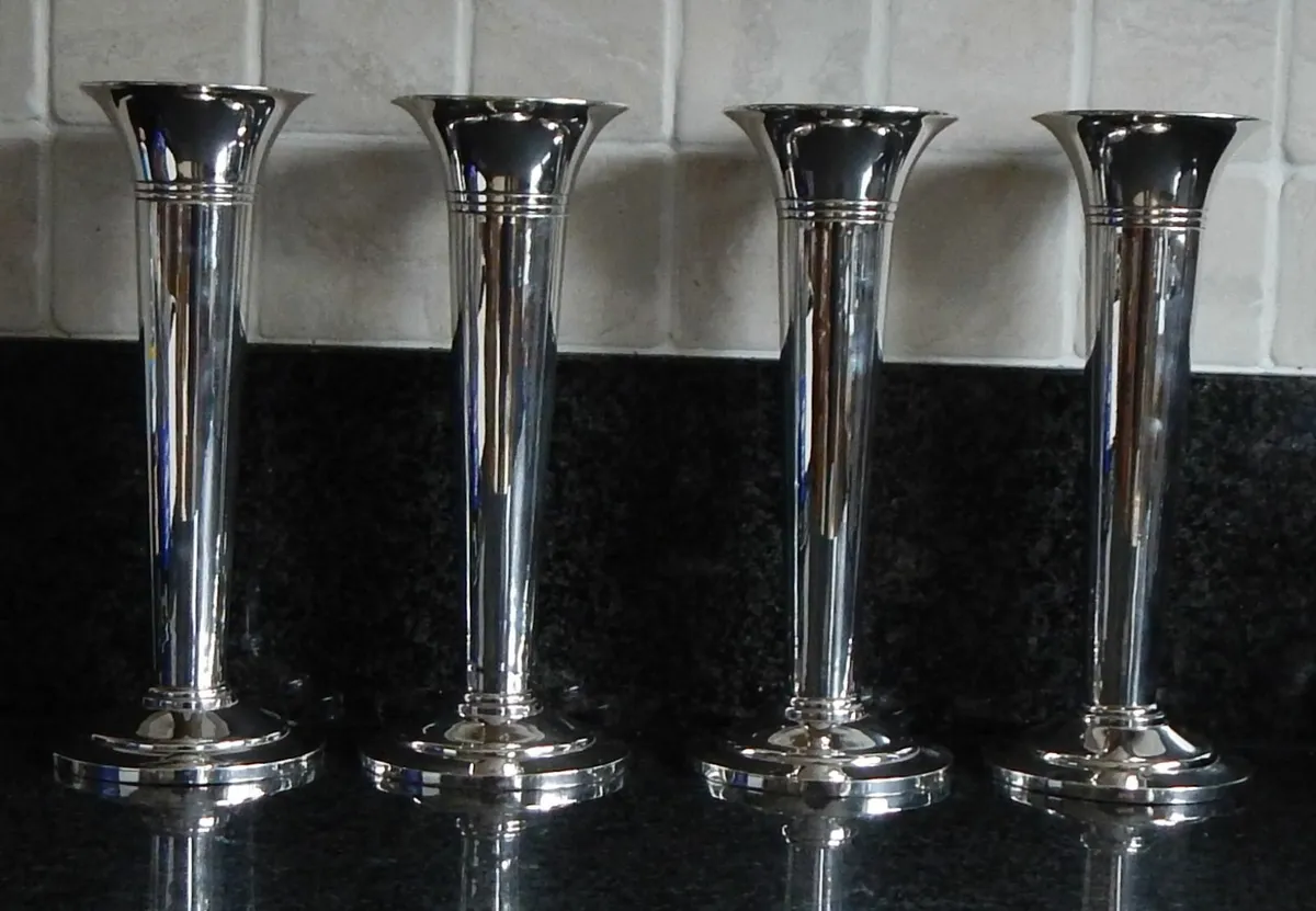 Set of 4 Metalware Church Trumpet Vases - Image 2