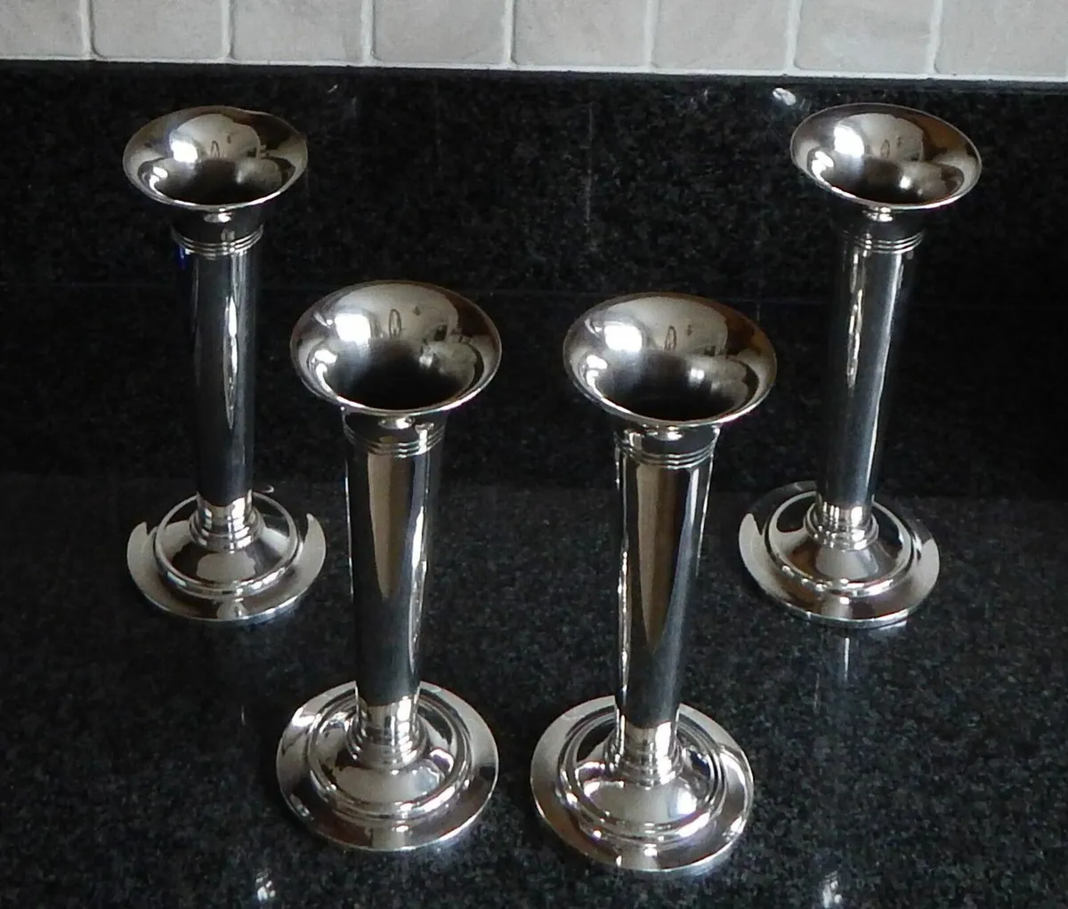 Set of 4 Metalware Church Trumpet Vases - Image 3