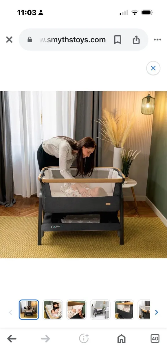 Tutti Bambini CoZee Lite Bedside Crib Charcoal - Image 1