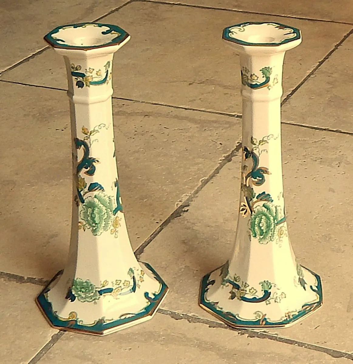 Pair of Masons Ironstone Hand Painted Candlesticks - Image 1