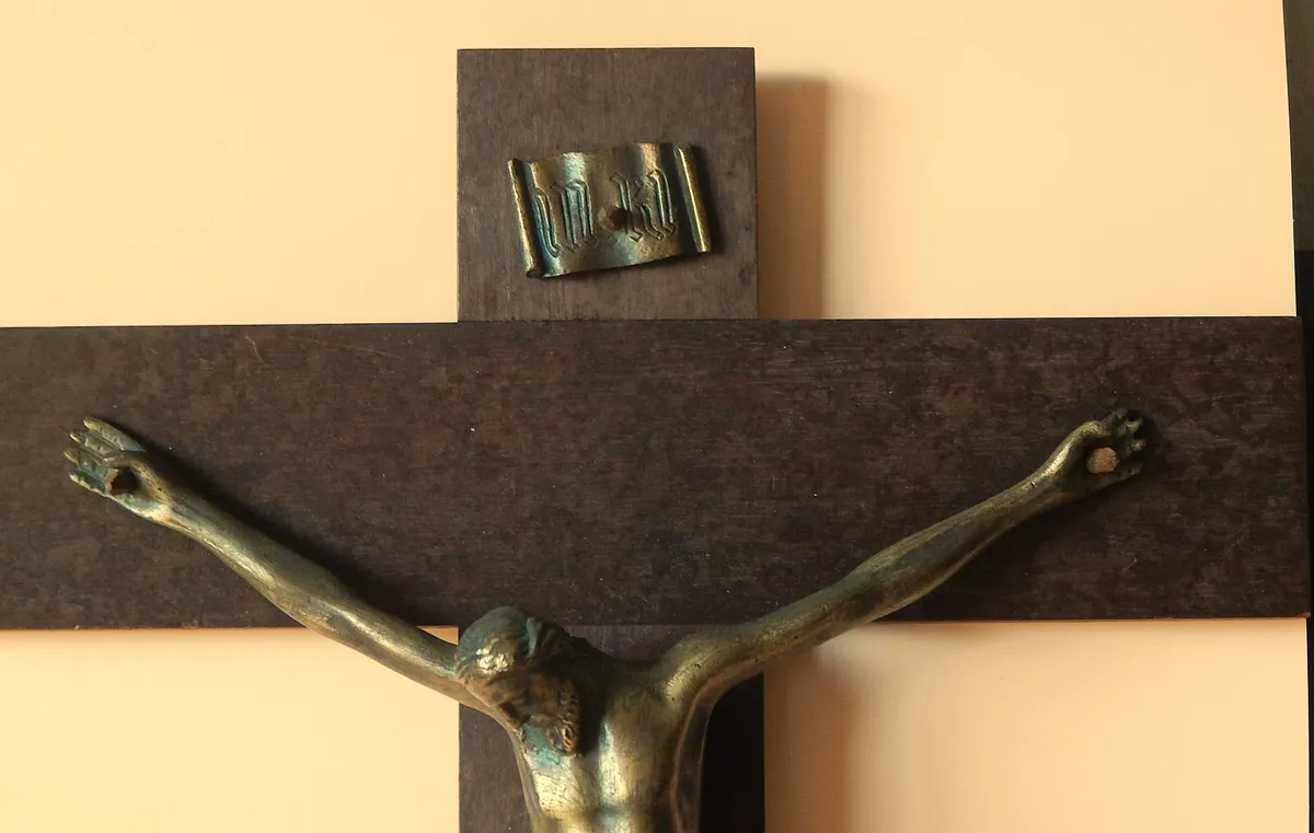 Large Wooden Crucifix with Bronze Figure of Christ - Image 3