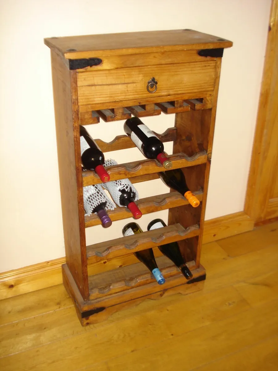 MEXICAN PINE WINE BOTTLE/GLASSES RACK UNIT. - Image 1