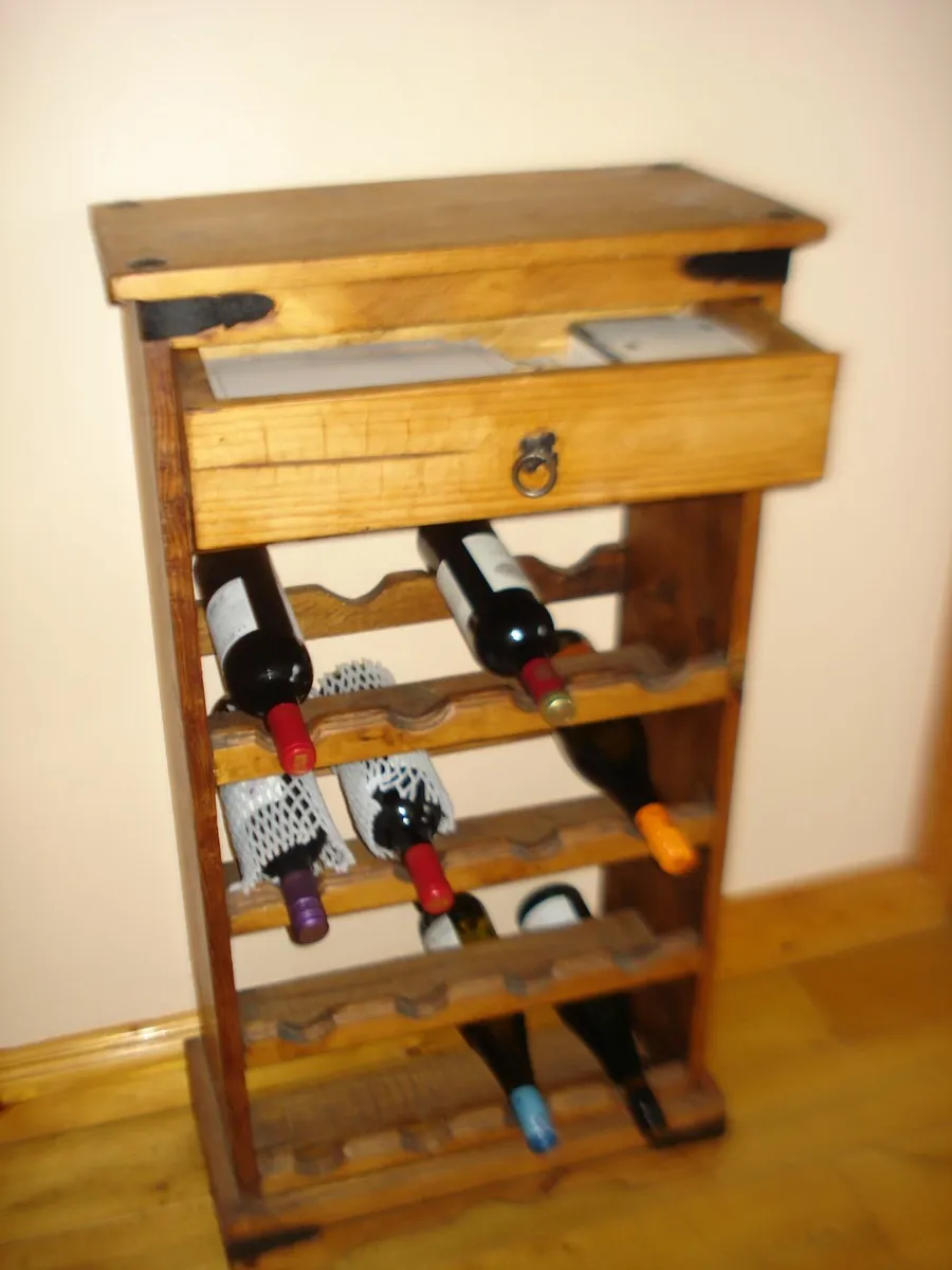 MEXICAN PINE WINE BOTTLE/GLASSES RACK UNIT. - Image 3