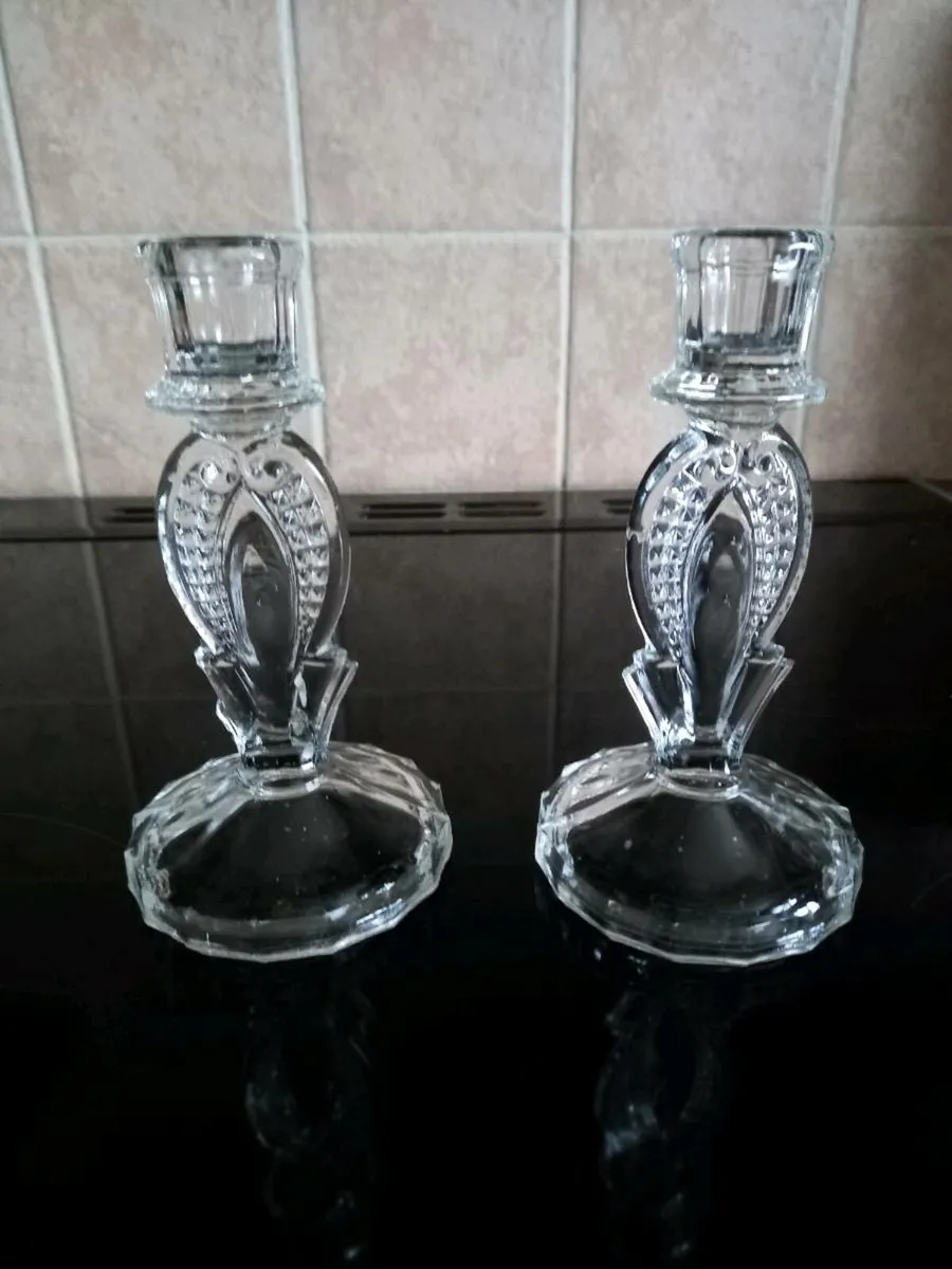 2 Glass Candlestick Holders