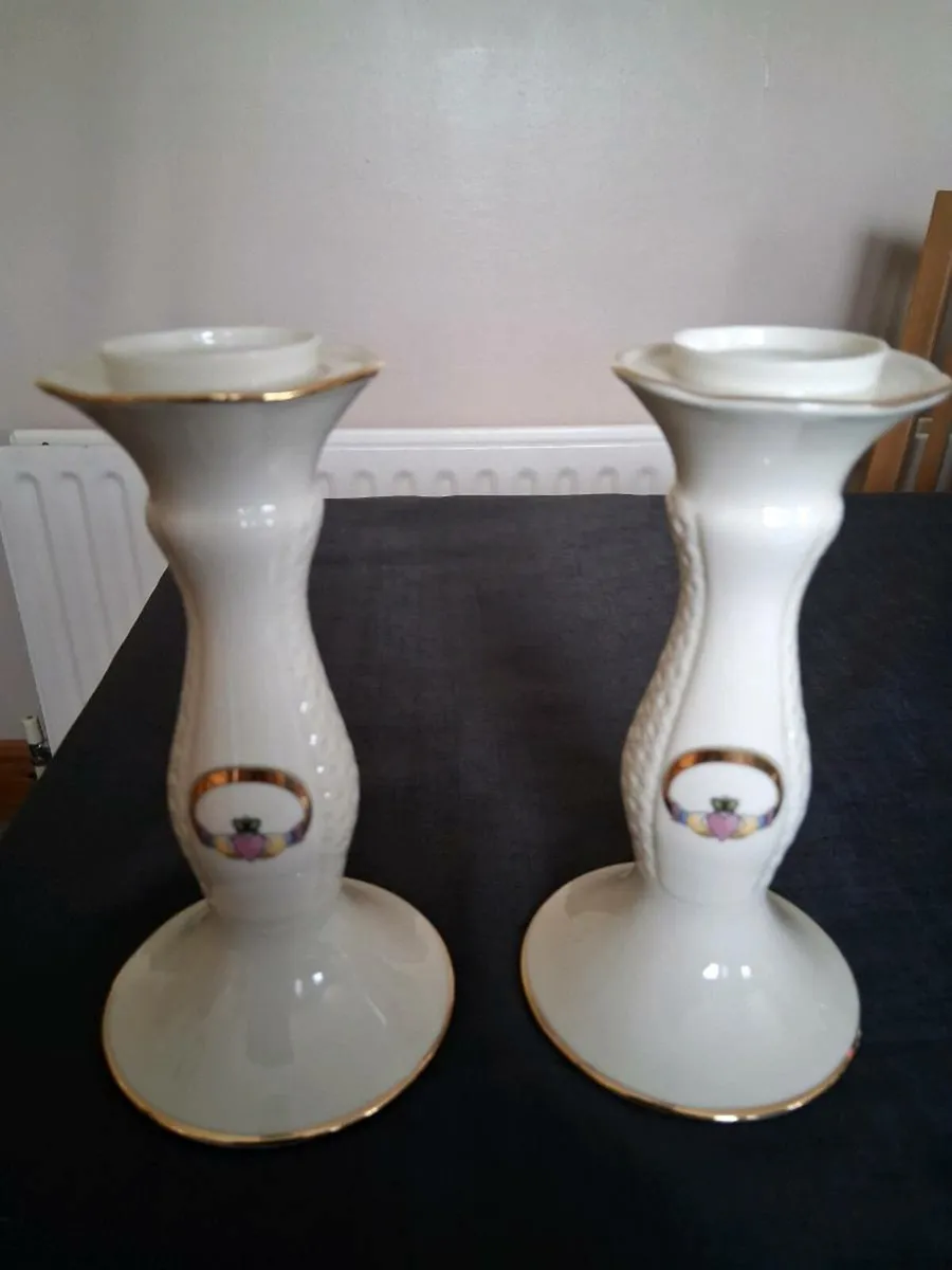 2 Donegal China Claddagh Ring Candlestick Holders - Image 1