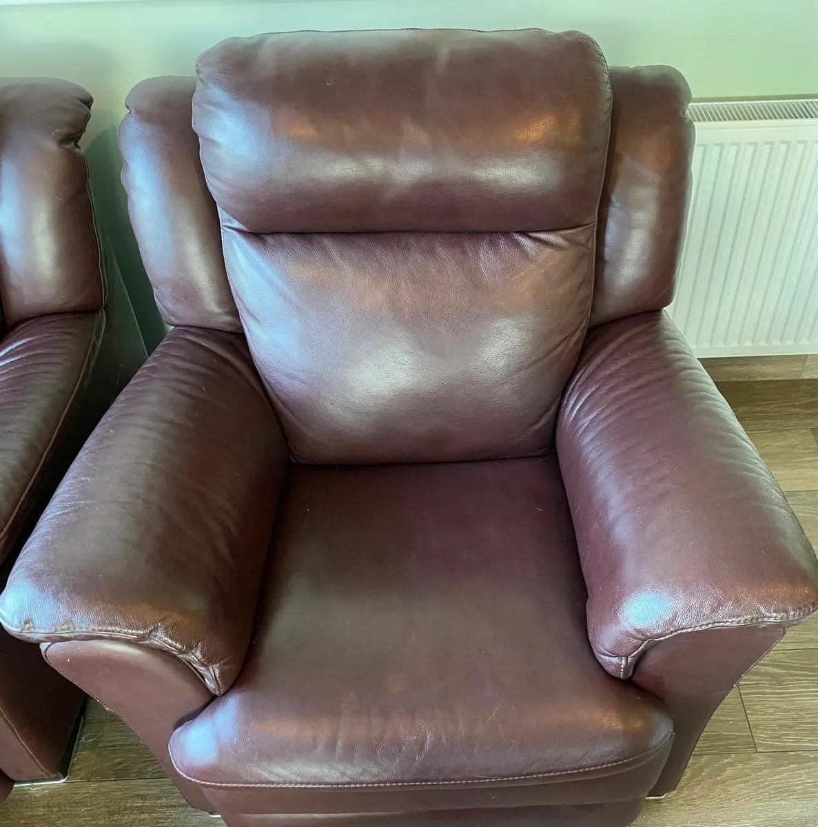 Armchairs and foot stool (Brown leather) - Image 2