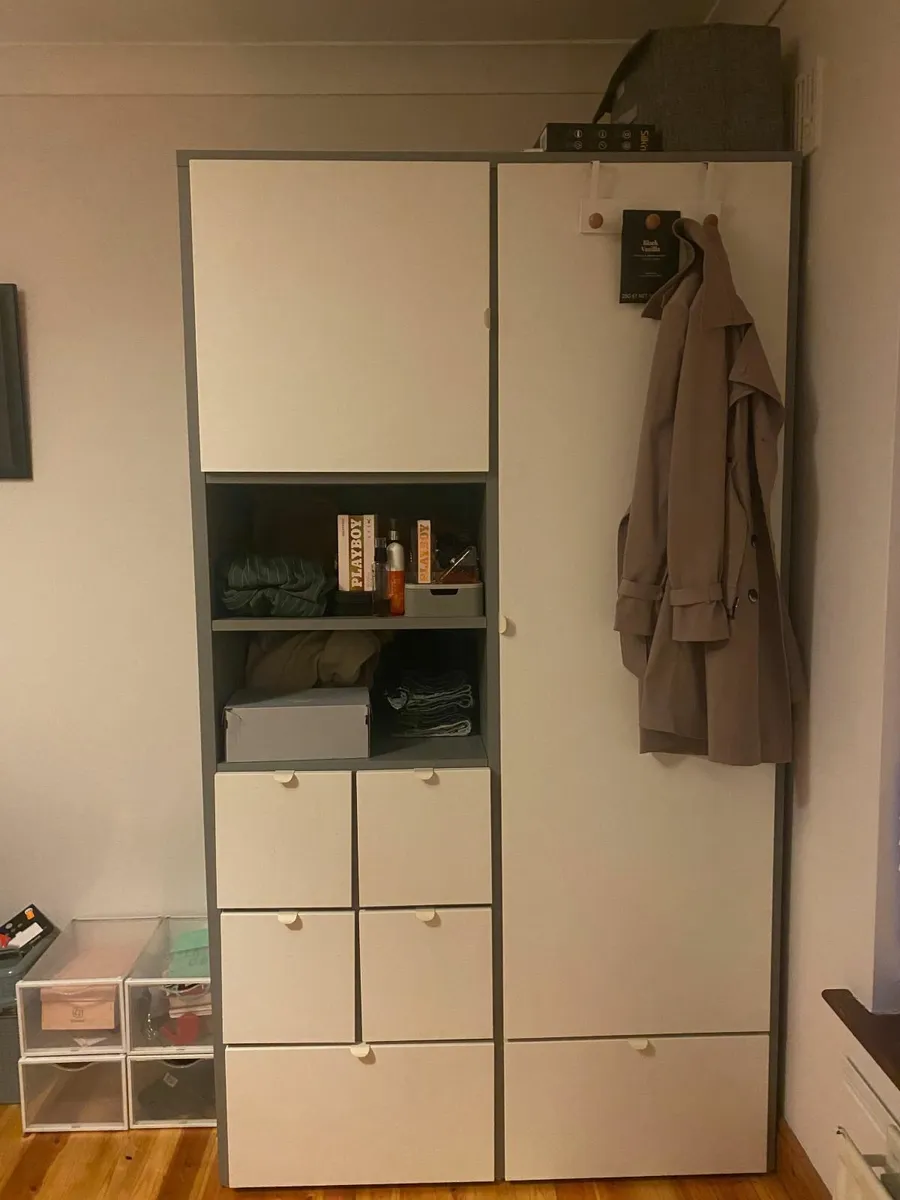 Wardrobe white, grey and tall - Image 1