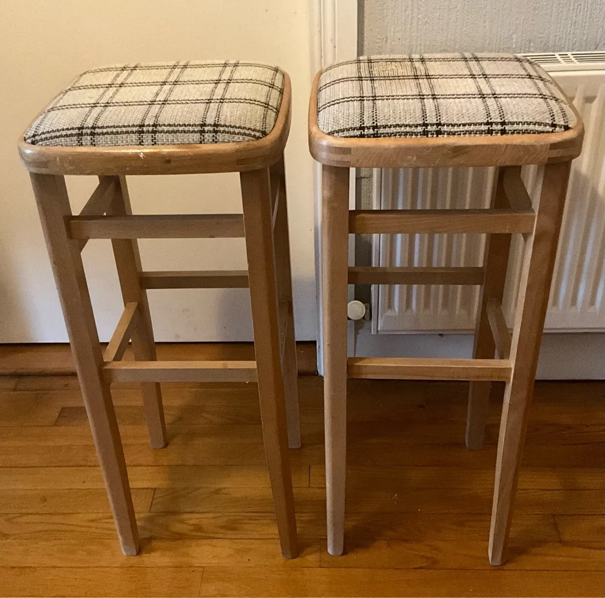 Pr. Vintage Retro Solid Wood Mid Century Stools - Image 1