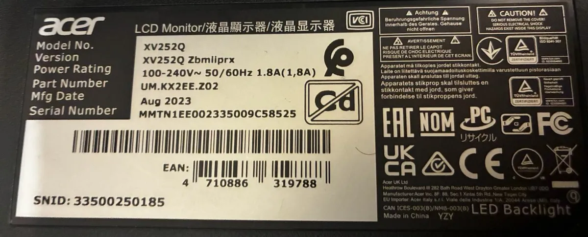 Acer Nitro monitor 240Hz 0.5ms Gaming 24.5" - Image 3