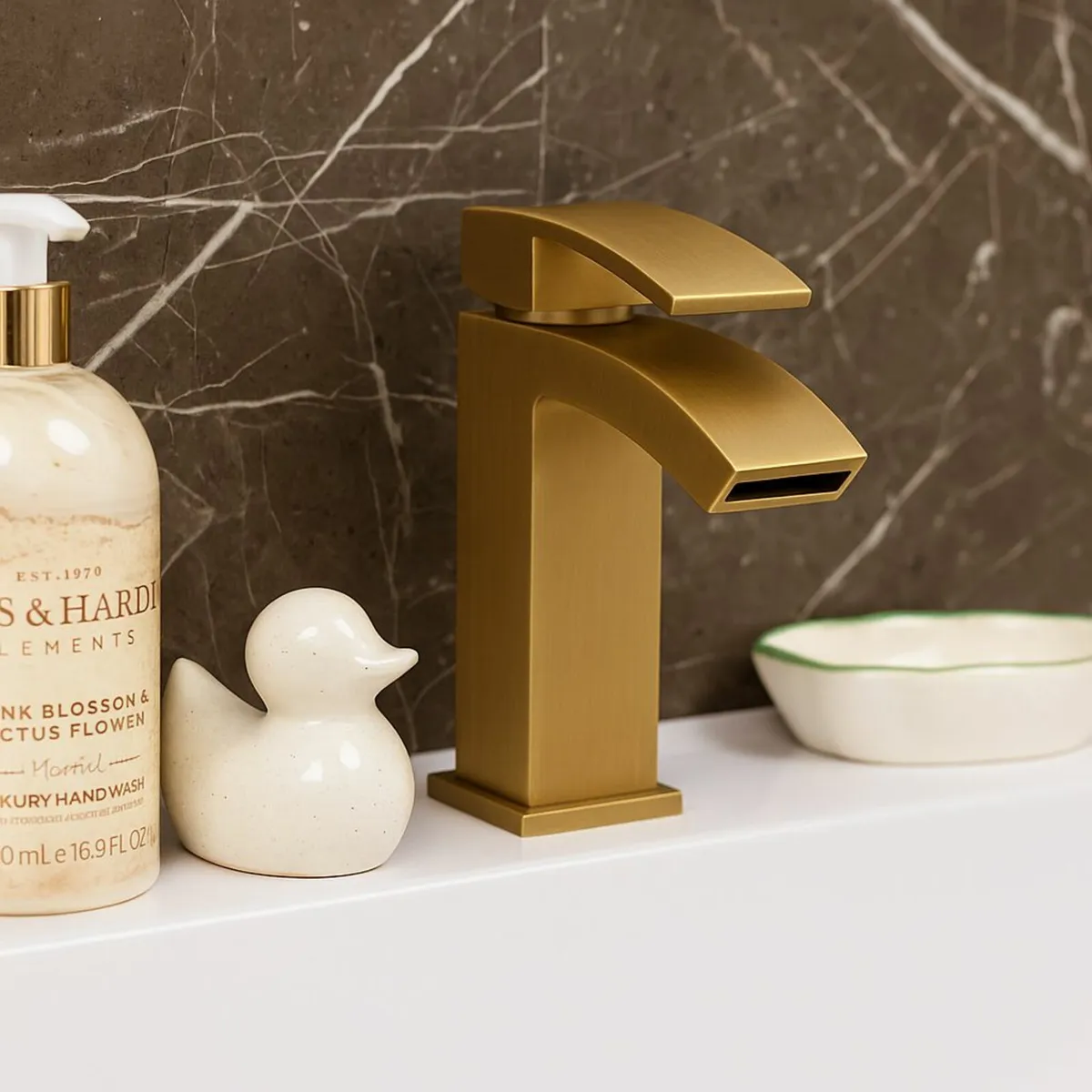 Waterfall Gold Basin Mixer Tap | Brushed Brass - Image 3