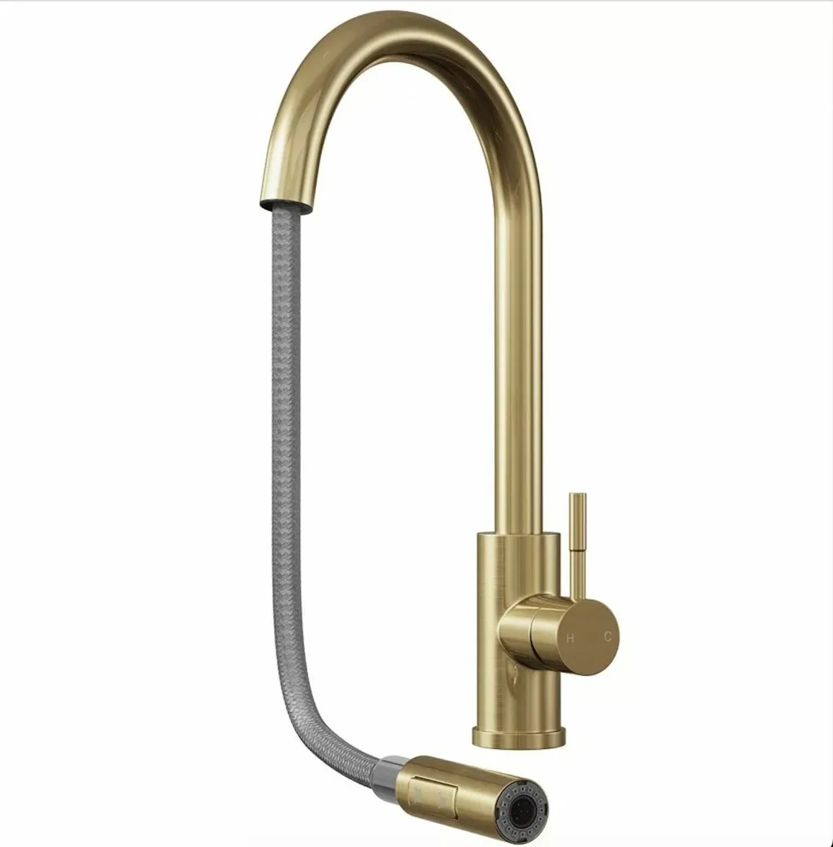 Brushed Brass Pull-Out Kitchen Sink Mixer Tap - Image 1