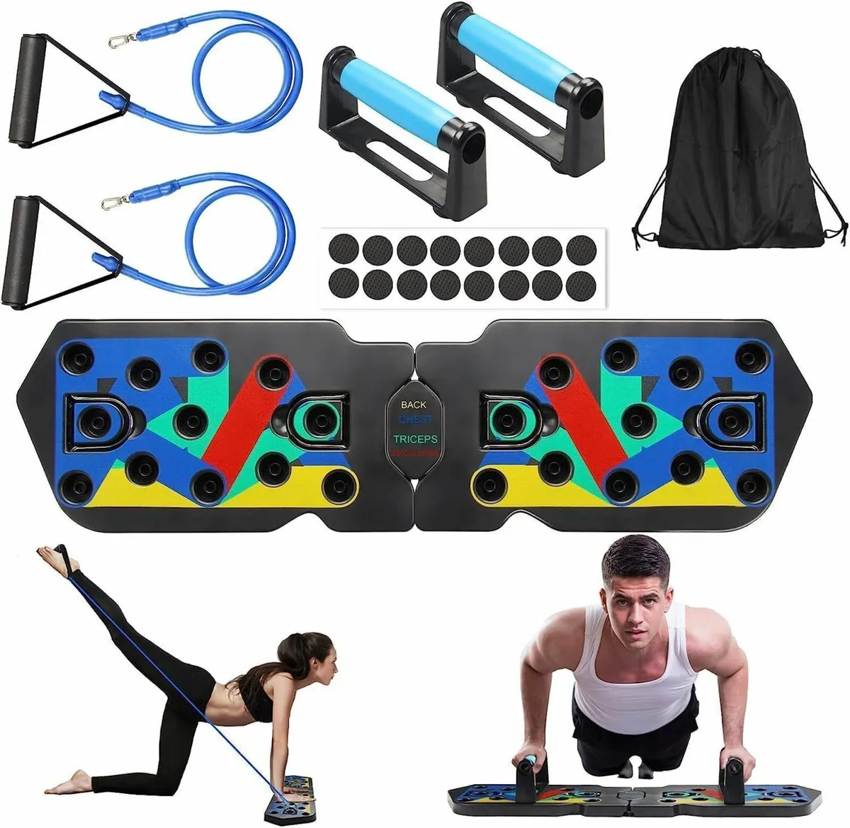 20 in 1 Press Up Board with Resistance Bands，Diffe