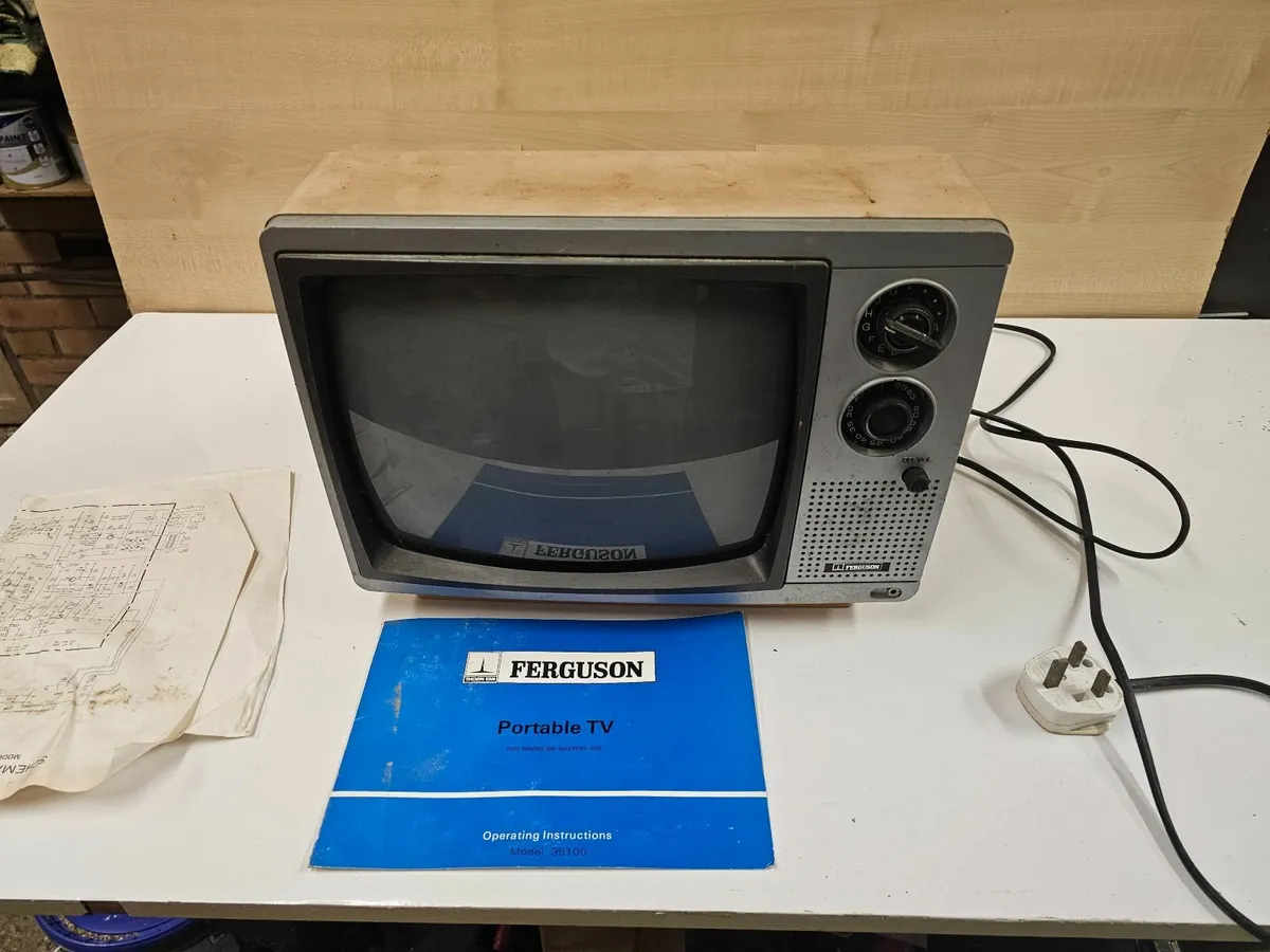 Vintage Black & White Television Ferguson CRT TV - Image 1